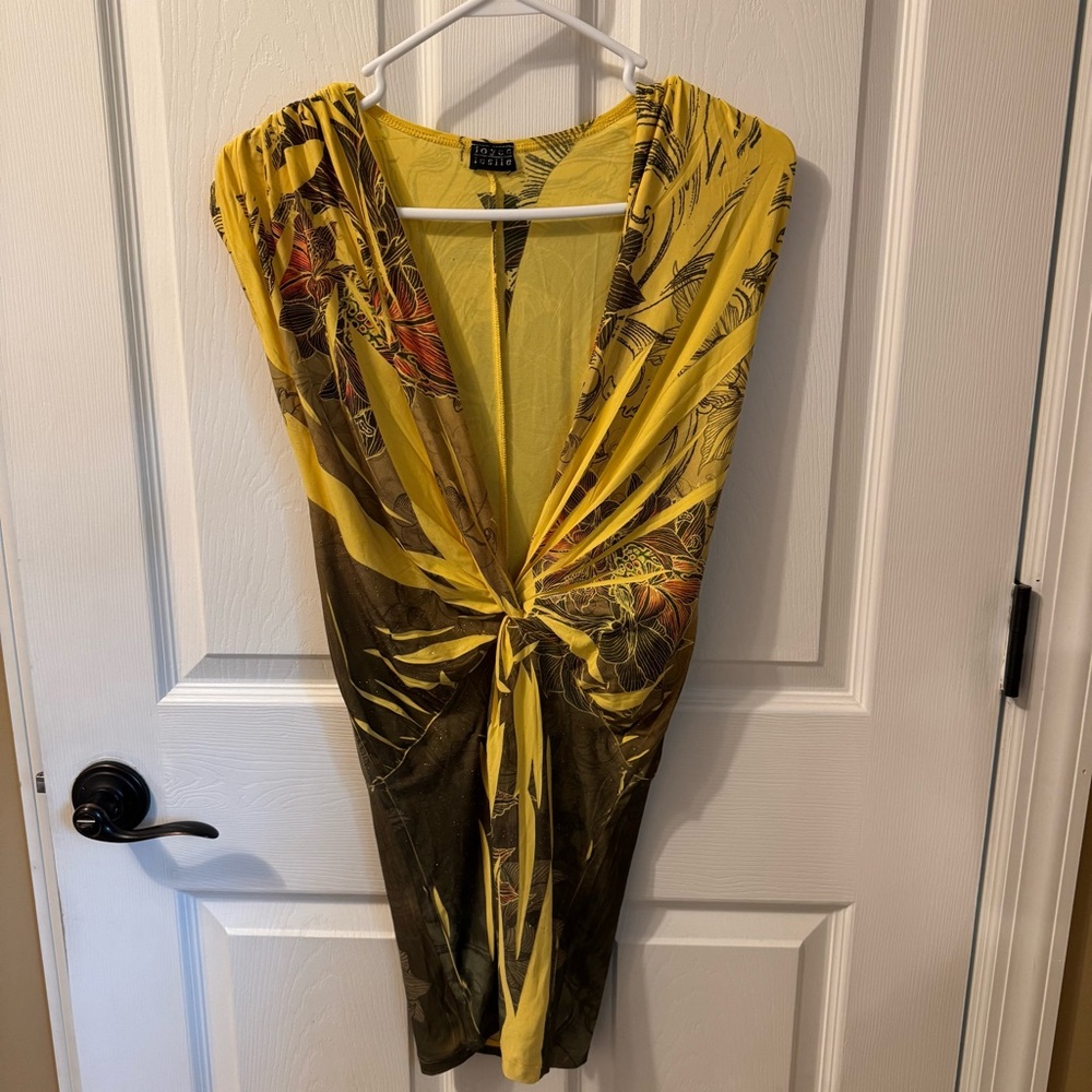 Joyce Leslie Y2K Vintage Yellow & Brown Sparkly Lily Club Deep V Knot Dress S